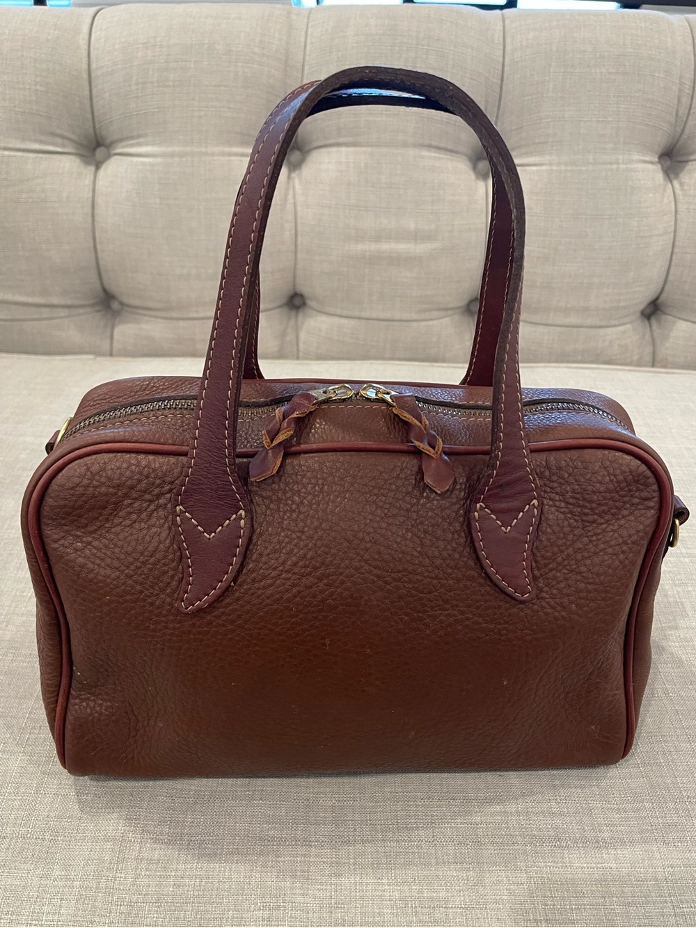 King Ranch Leather Boston Bag brown pebbled leather Speedy classic GUC